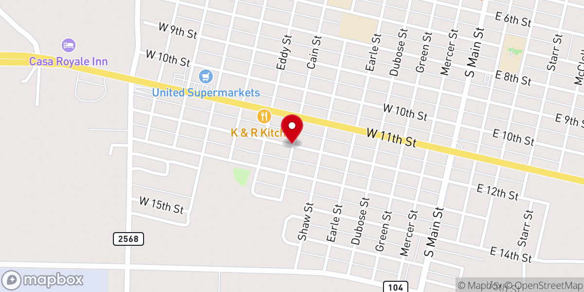 Map showing location of Quanah Bethel Baptist Chapel