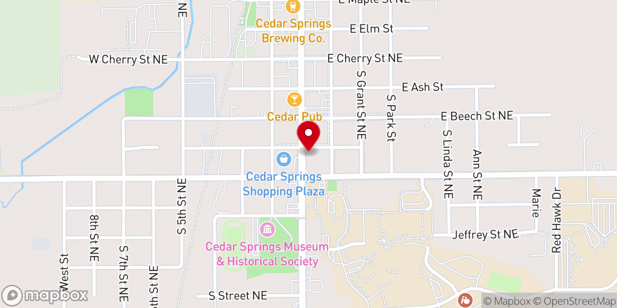 Map showing location of Cedar Springs Dental