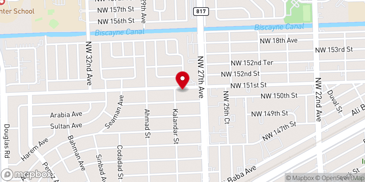 Map showing location of Iglesia de Cristo en Opa-Locka