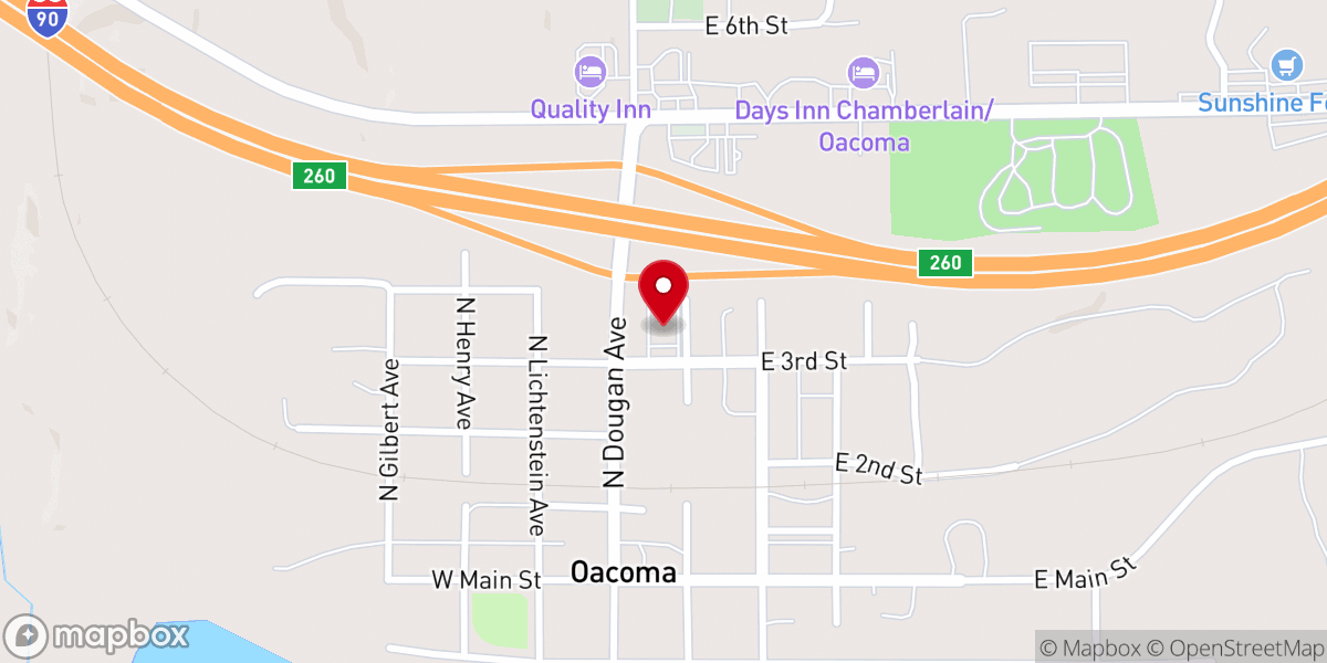 Map showing location of Oacoma Community Center