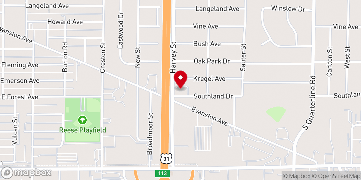 Map showing location of Original Church of God of Muskegon Heights