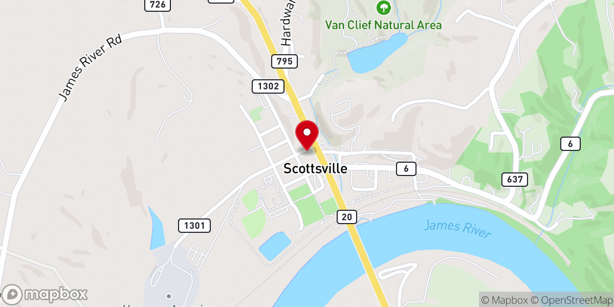 Map showing location of Scottsville Presbyterian Church