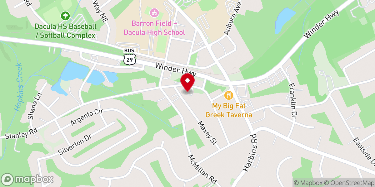 Map showing location of First Baptist Church of Dacula