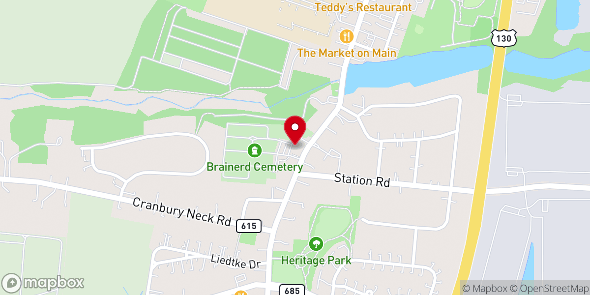 Map showing location of First Presbyterian Church of Cranbury, NJ