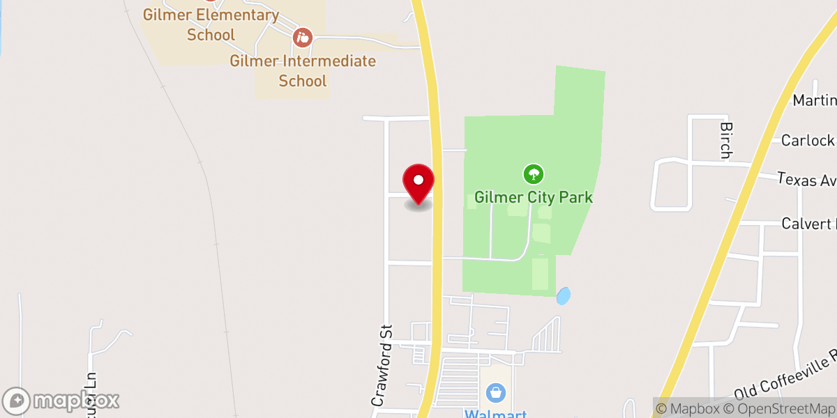 Map showing location of Gilmer Apostolic Church