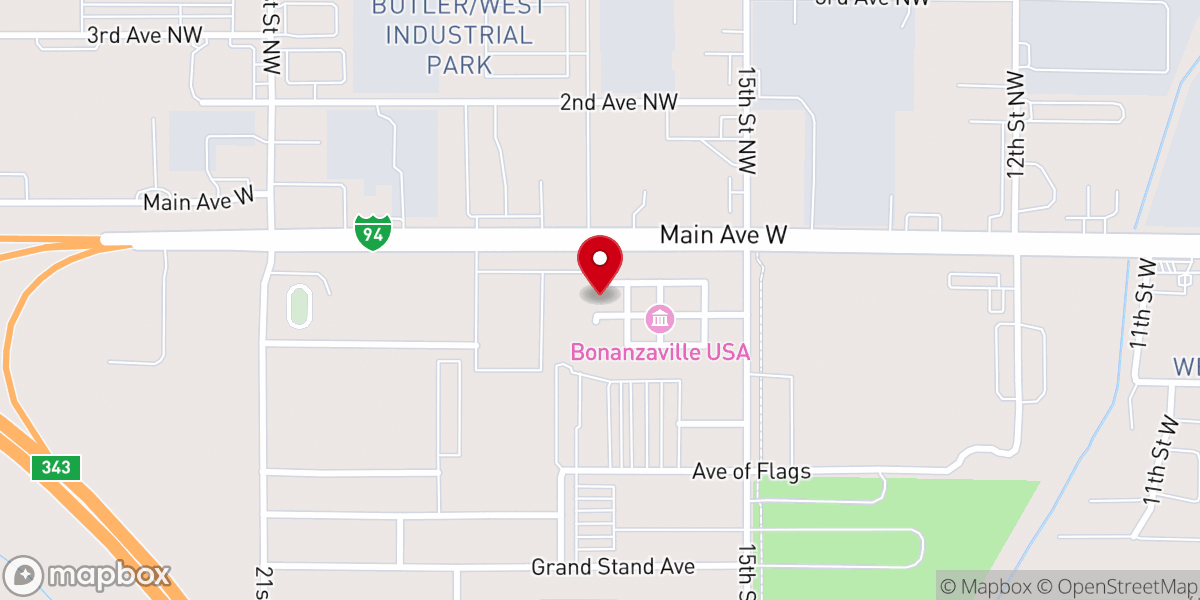 Map showing location of Bonanzaville USA