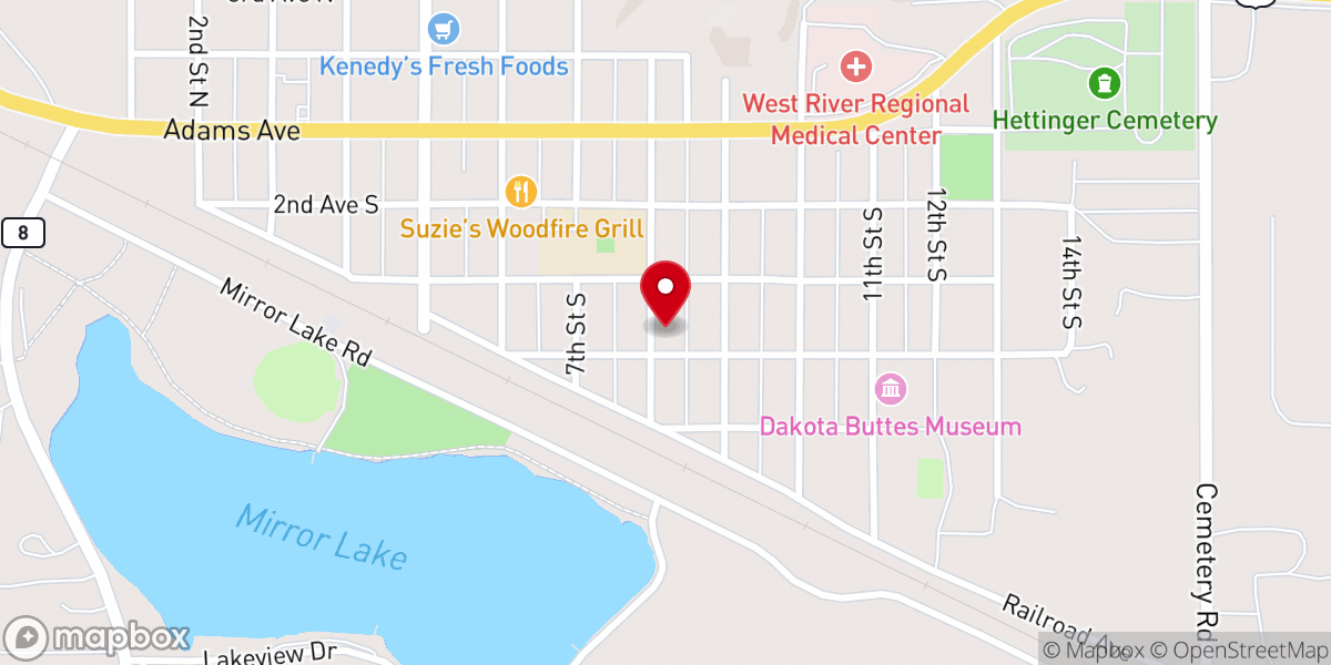 Map showing location of Hettinger Baptist Church
