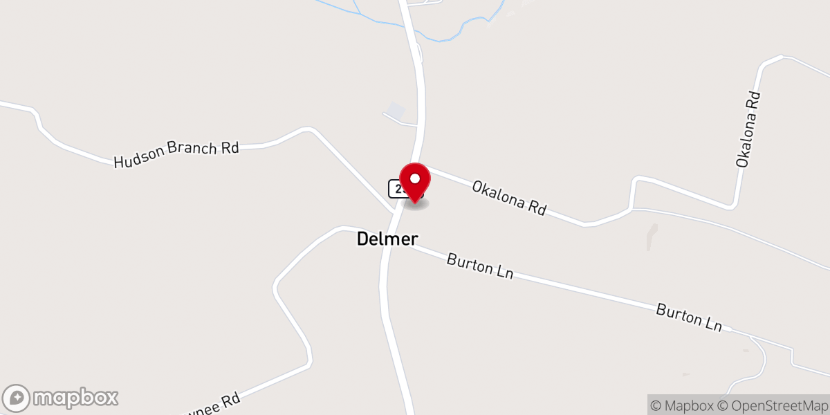 Map showing location of Okalona Missionary Baptist Church