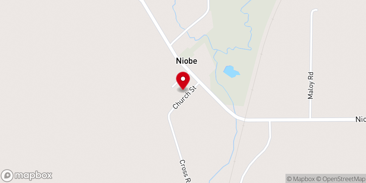 Map showing location of Niobe Baptist Church