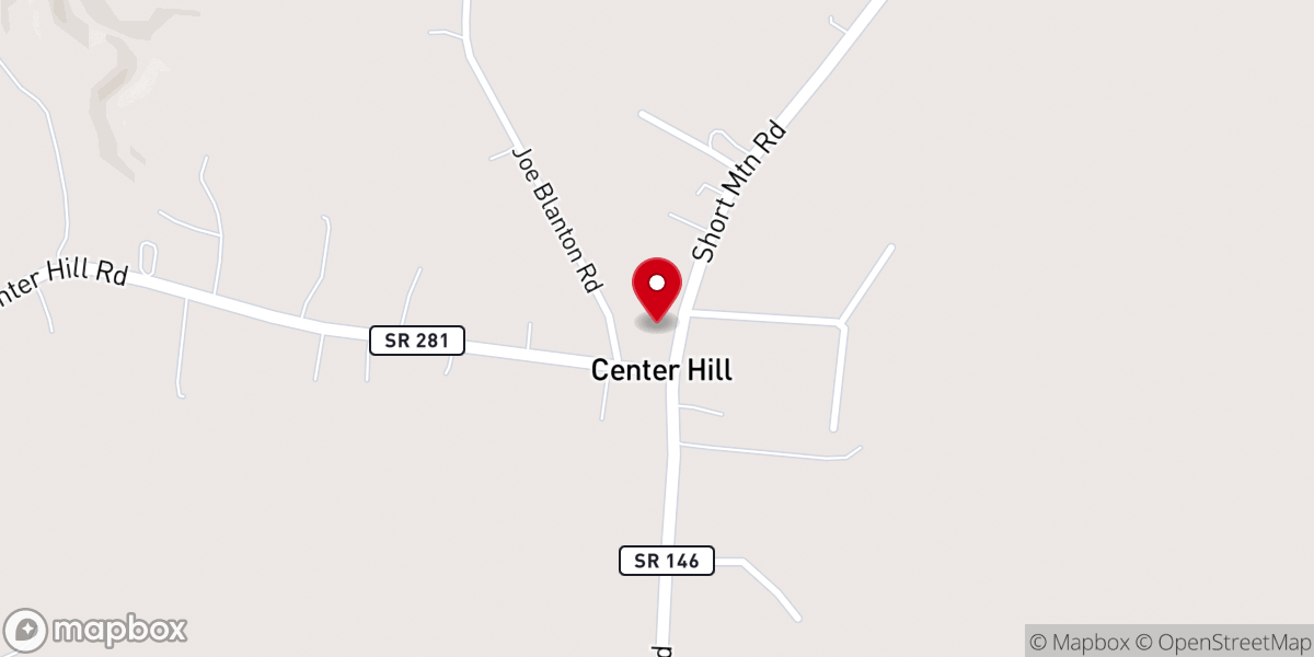 Map showing location of Center Hill Baptist Church