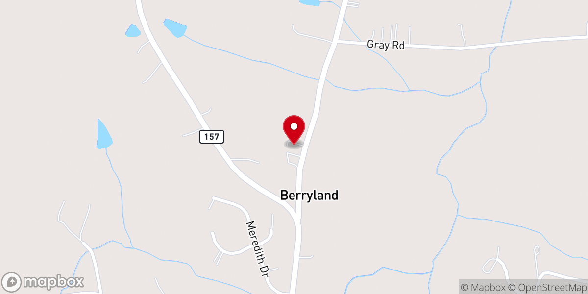 Map showing location of Berry's Grove Baptist Church