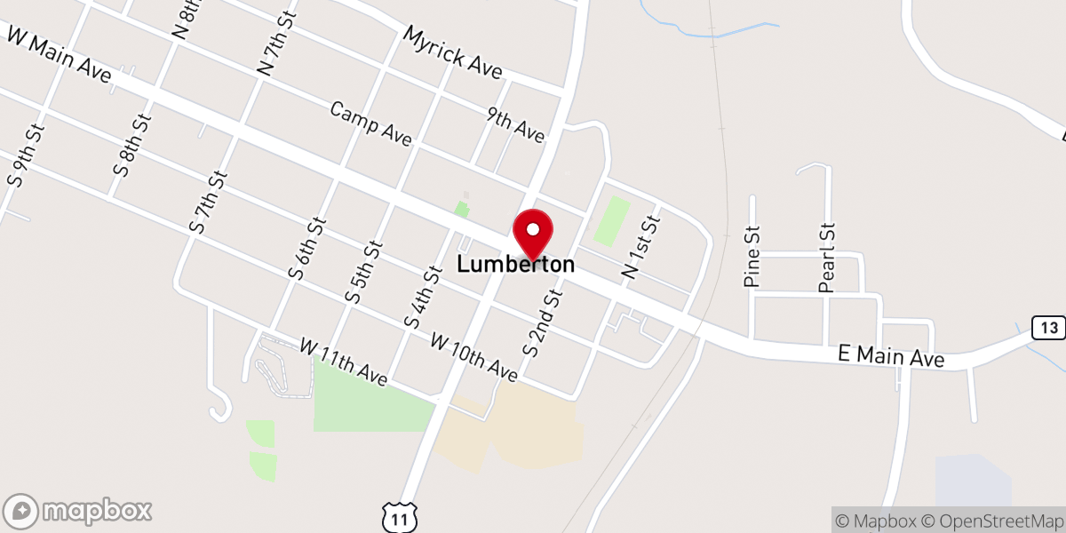 Map showing location of the Lumberton Church