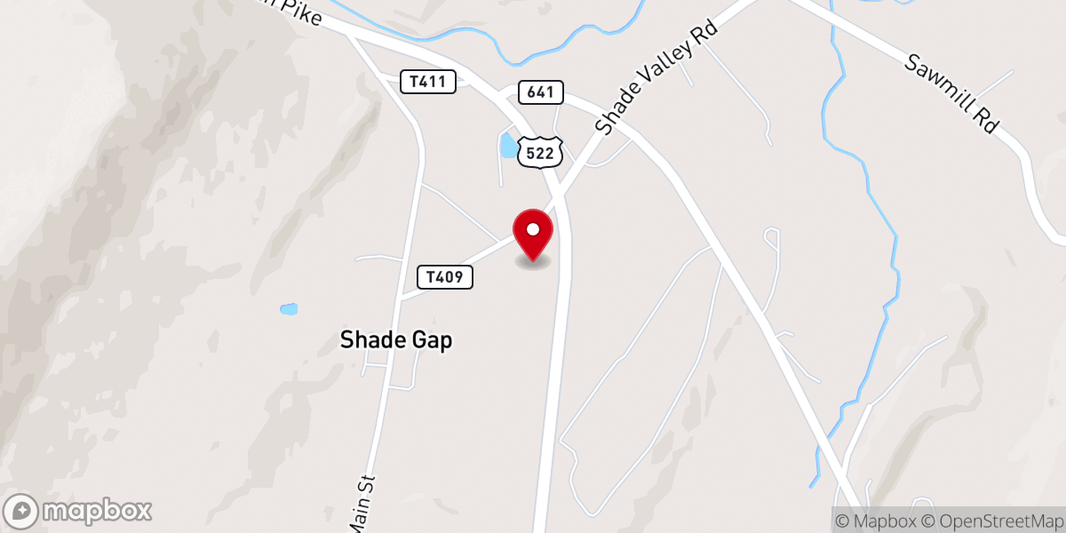 Map showing location of Shade Gap Presbyterian Church