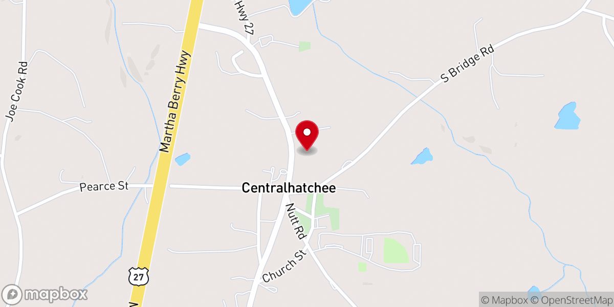 Map showing location of Centralhatchee Parkway Baptist Church