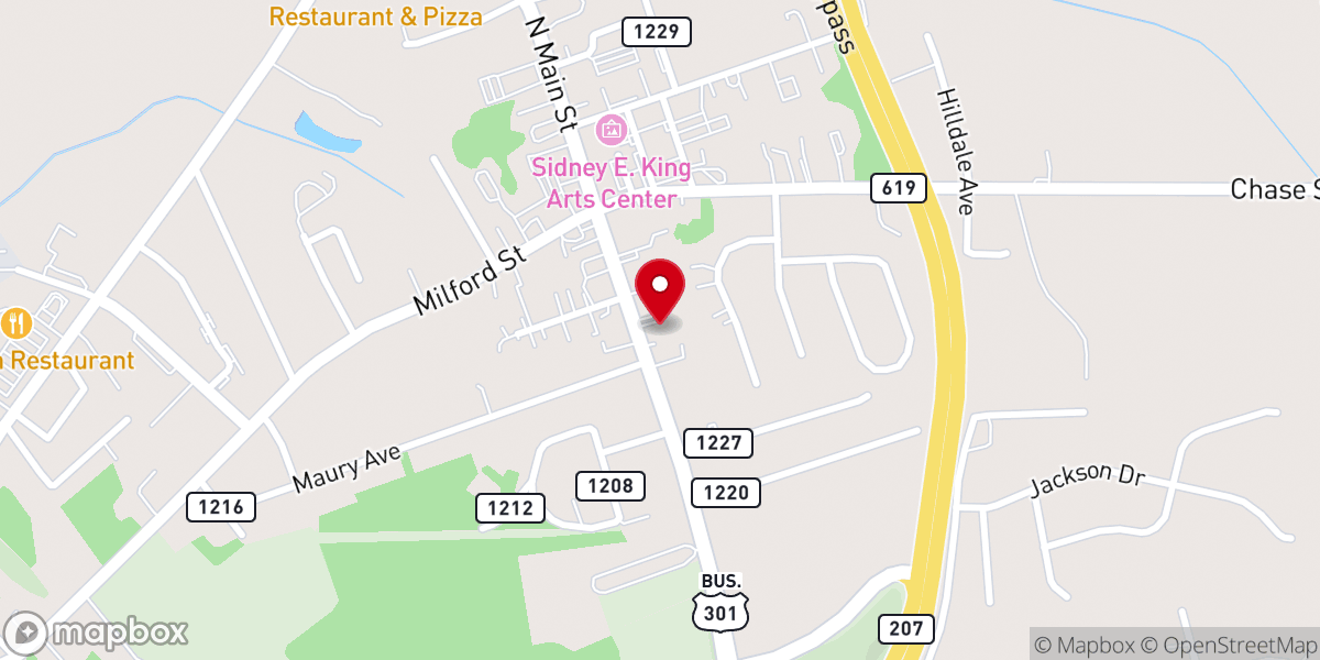 Map showing location of Antioch Christian Church-Bowling Green VA