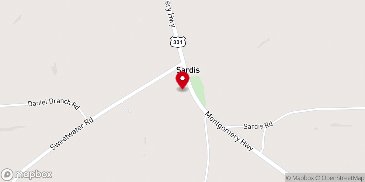 Map showing location of Sardis Church of Christ