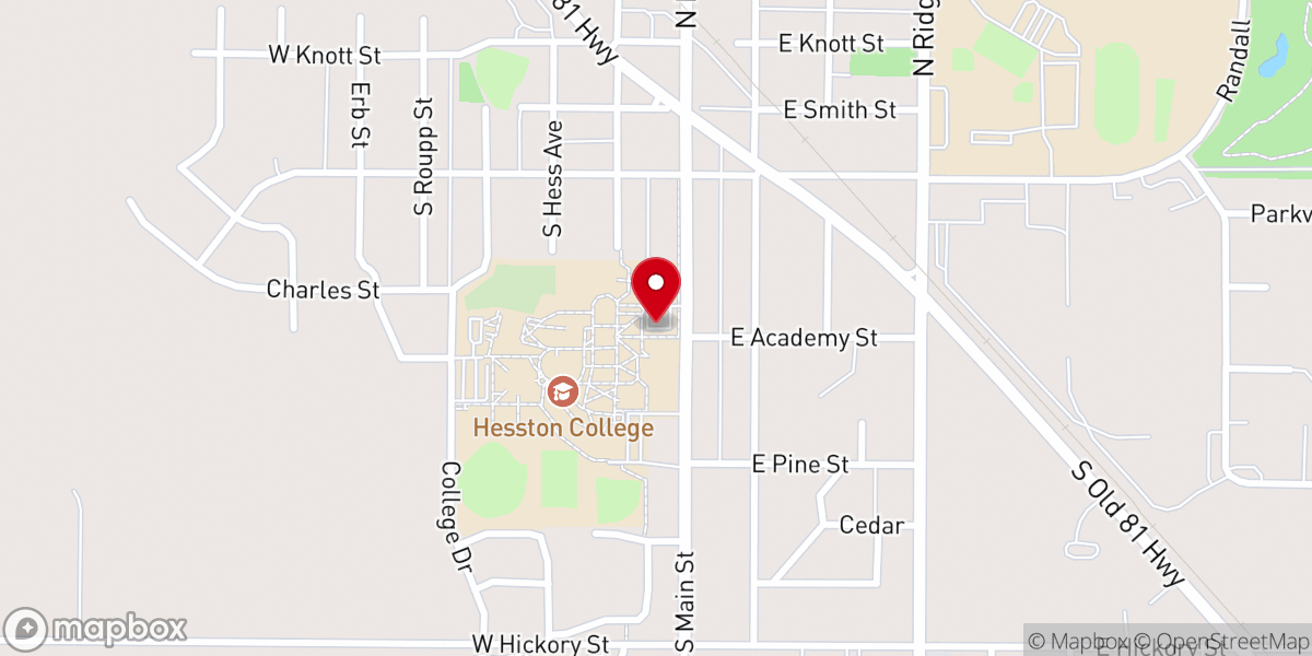 Map showing location of Hesston College