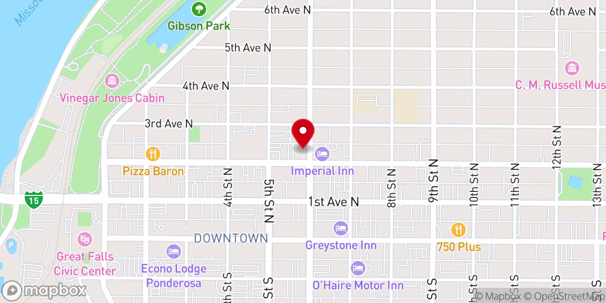 Map showing location of First Baptist Church of Great Falls