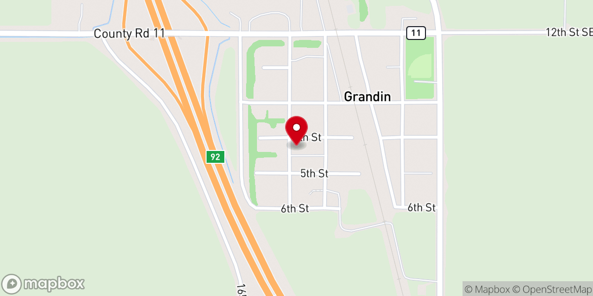 Map showing location of Grandin Presbyterian Church