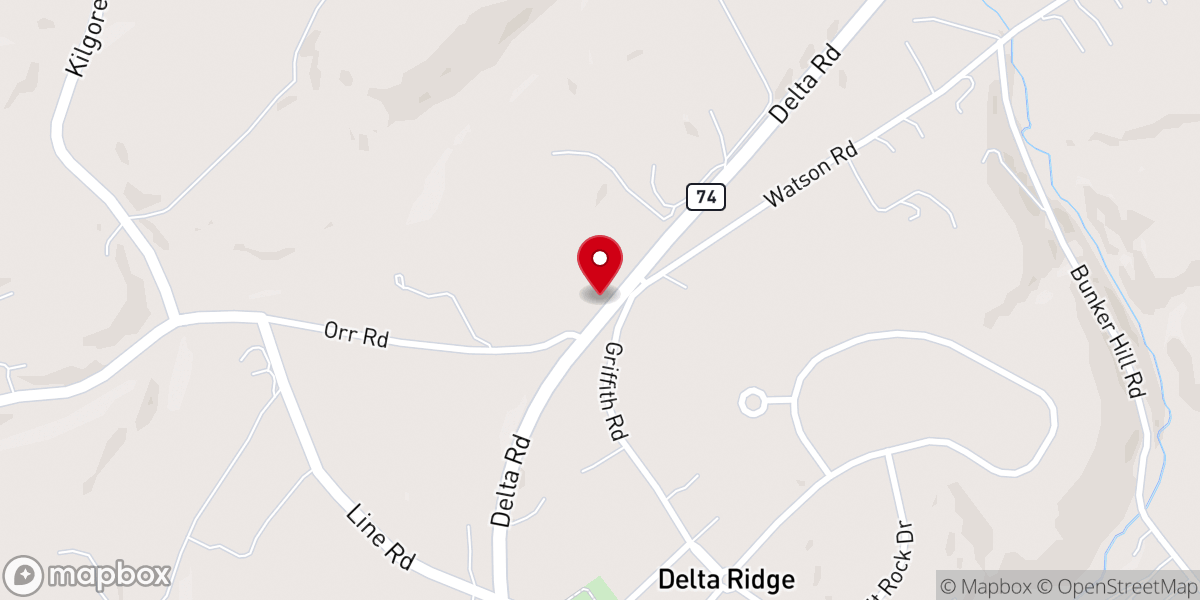 Map showing location of Delta Church of Nazarene