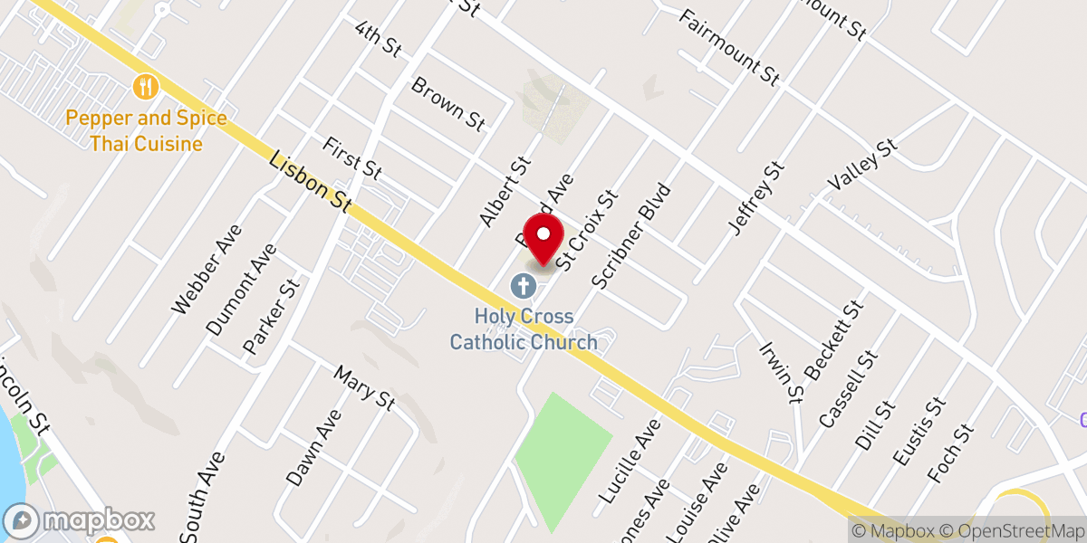 Map showing location of Holy Cross Catholic Church Prince of Peace Parish Center