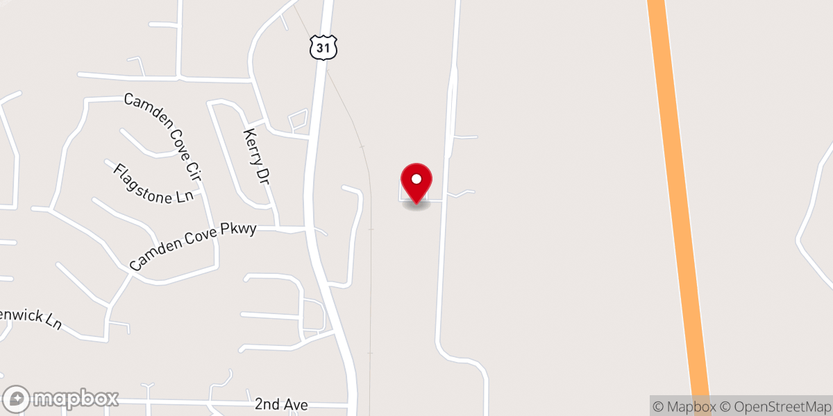Map showing location of Calera Baptist Church