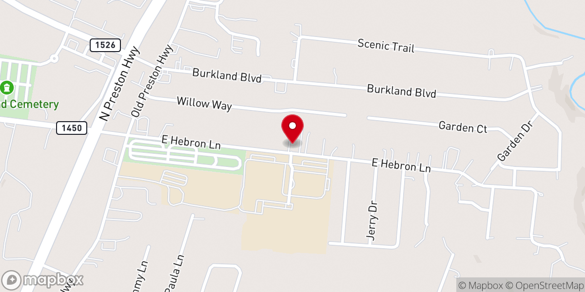 Map showing location of Hebron Lane Church of Christ