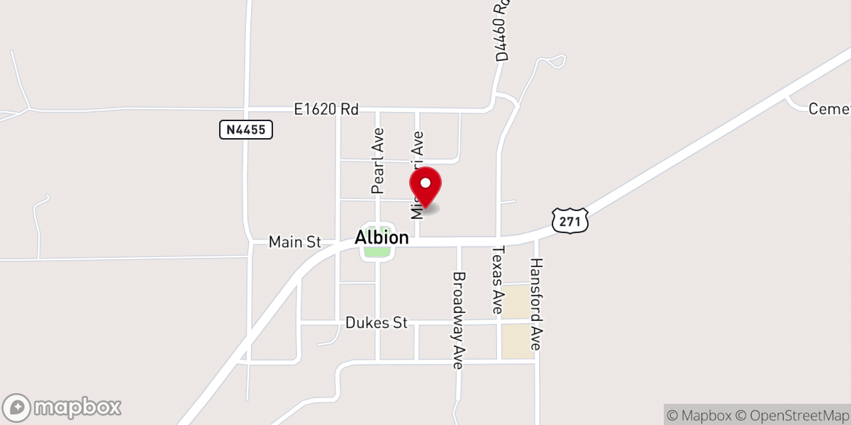 Map showing location of Albion First Baptist Church