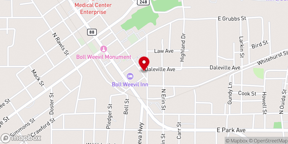Map showing location of First Presbyterian Church