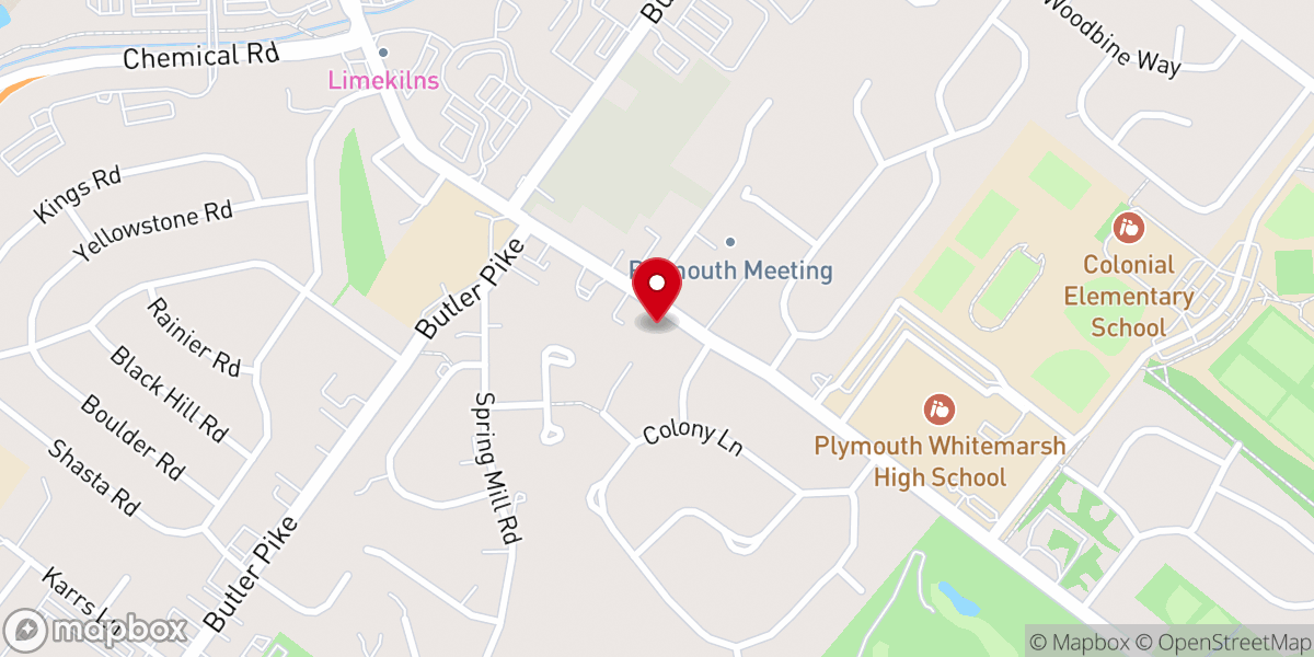 Map showing location of Plymouth Meeting Church
