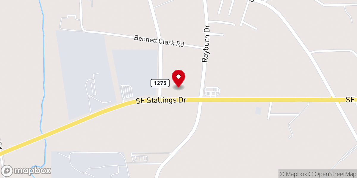 Map showing location of Oak Grove Baptist Church