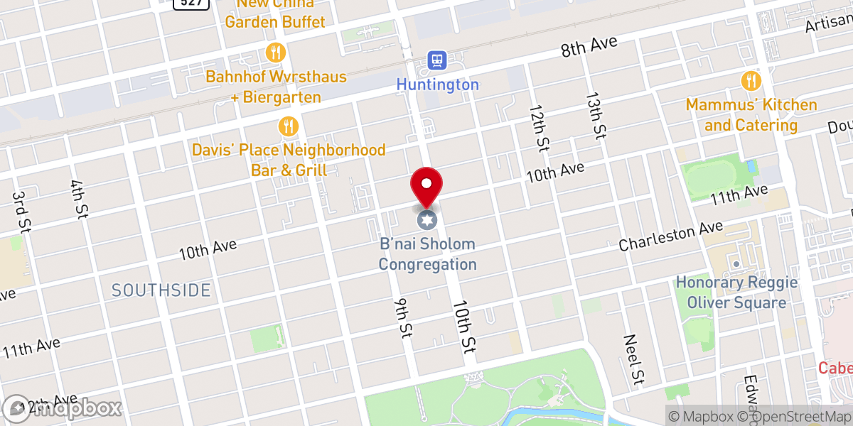 Map showing location of B'nai Israel Temple