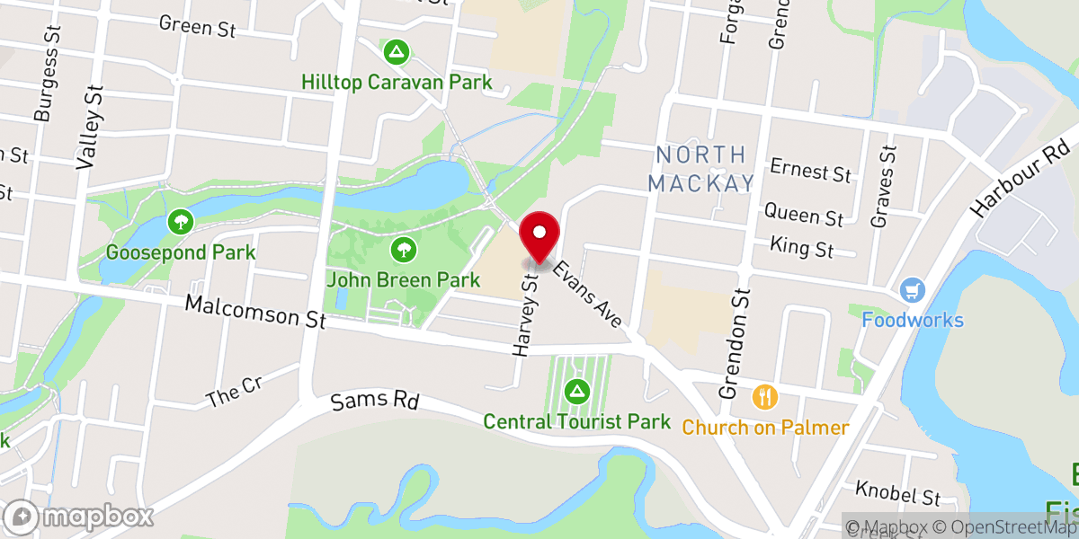 Map showing location of Mackay Presbyterian Church
