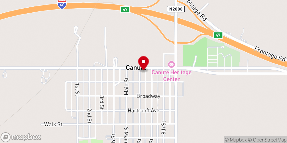 Map showing location of Canute City Hall