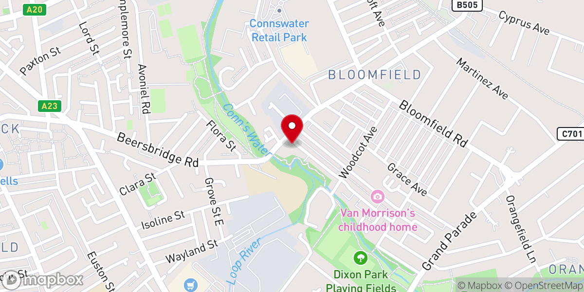 Map showing location of Beersbridge Elim Church