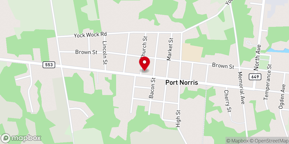 Map showing location of Port Norris Baptist Church