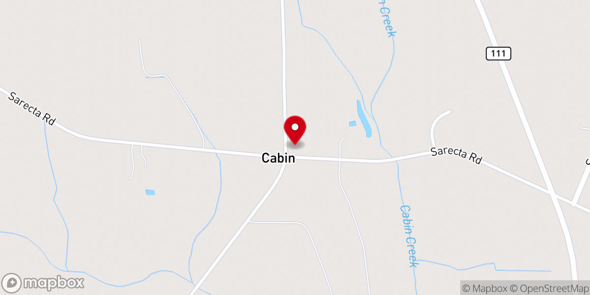 Map showing location of Cabin Missionary Baptist Church