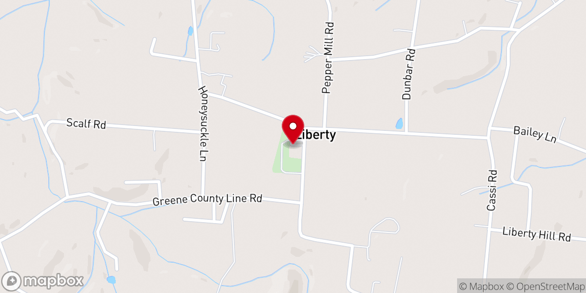 Map showing location of Liberty Free Will Baptist Church
