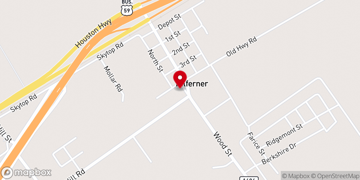 Map showing location of Telferner United Methodist Church