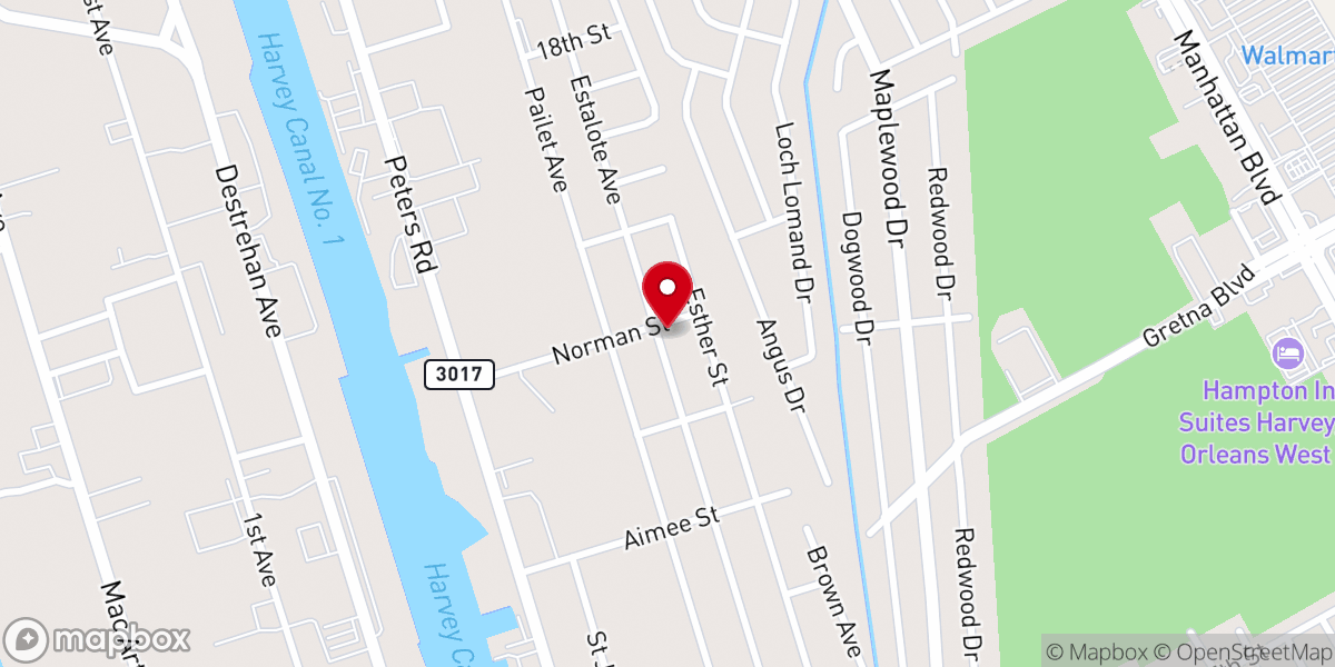 Map showing location of Jefferson Parish Harvey Center