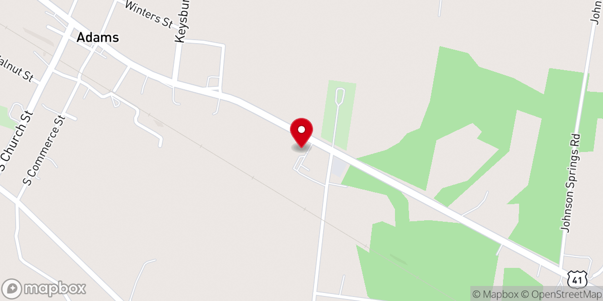 Map showing location of Adams United Methodist Church