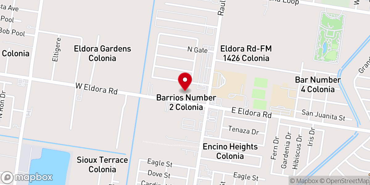 Map showing location of Salón Del Reino De Los Testigos De Jehová--Edinburg Southeast Spanish, Palma Vista Spanish, & Primavera Spanish