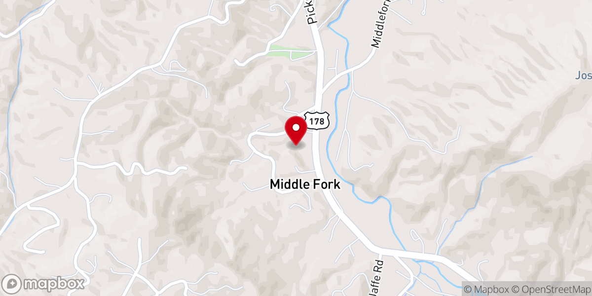 Map showing location of Middle Fork Baptist Church