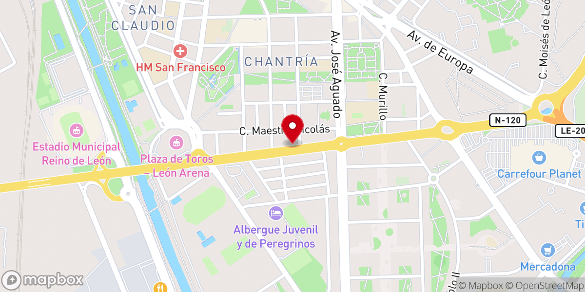 Map showing location of Iglesia Evangélica de Hermanos Libres, León