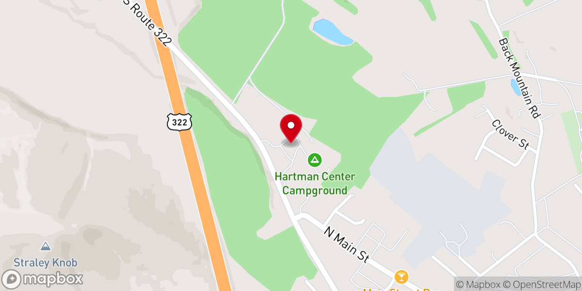 Map showing location of Hartman Center Campground and Retreat