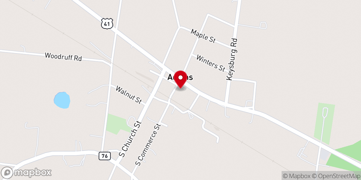 Map showing location of Adams Church of Christ