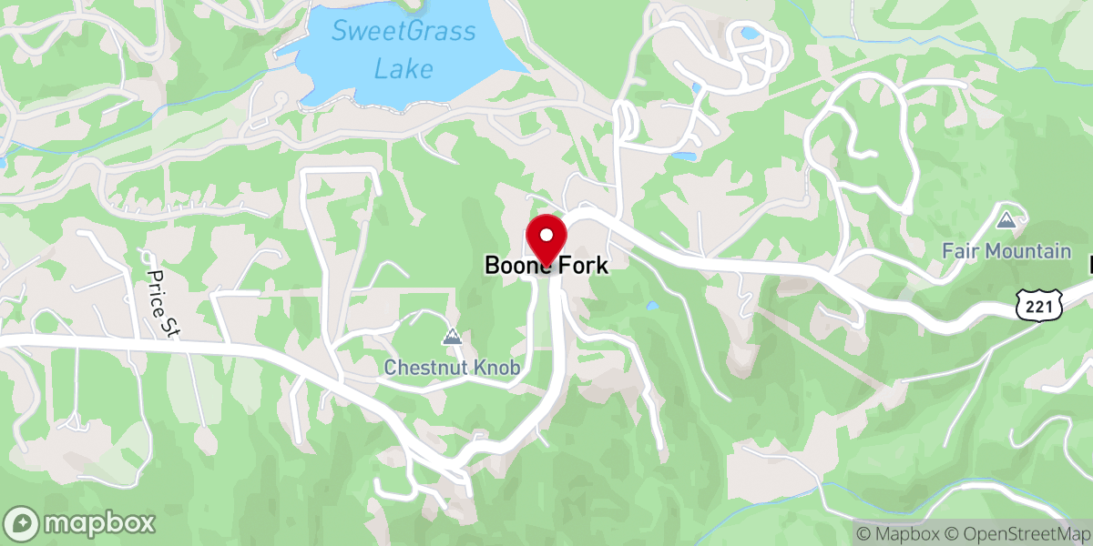 Map showing location of Boone Fork Baptist Church