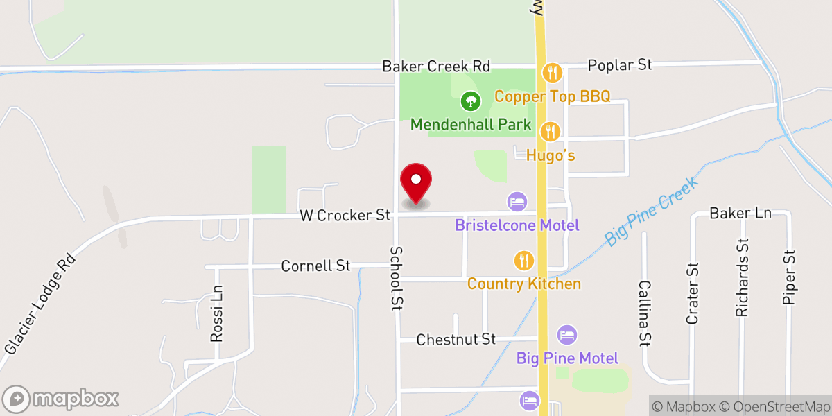 Map showing location of Big Pine Community United Methodist Church