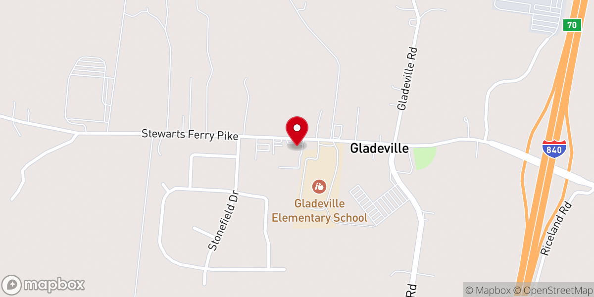Map showing location of Gladeville Methodist Church