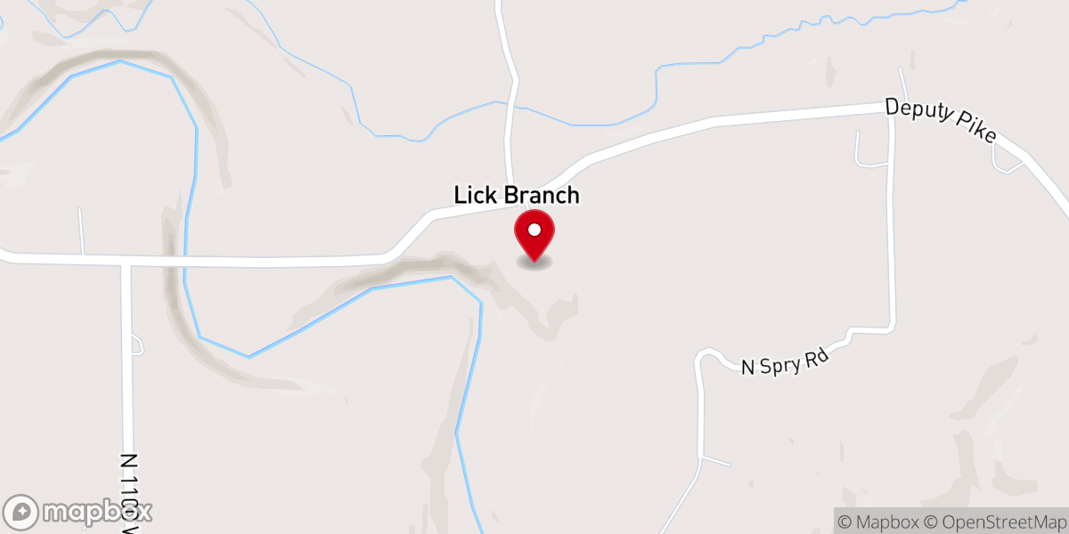 Map showing location of Lick Branch Baptist Church
